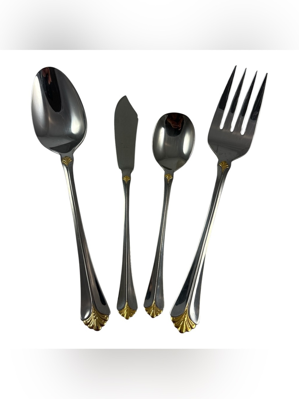 Towle Santa Barbara Gold Accent 18/8 Stainless Flatware Hostess Serving Set 4 Pc